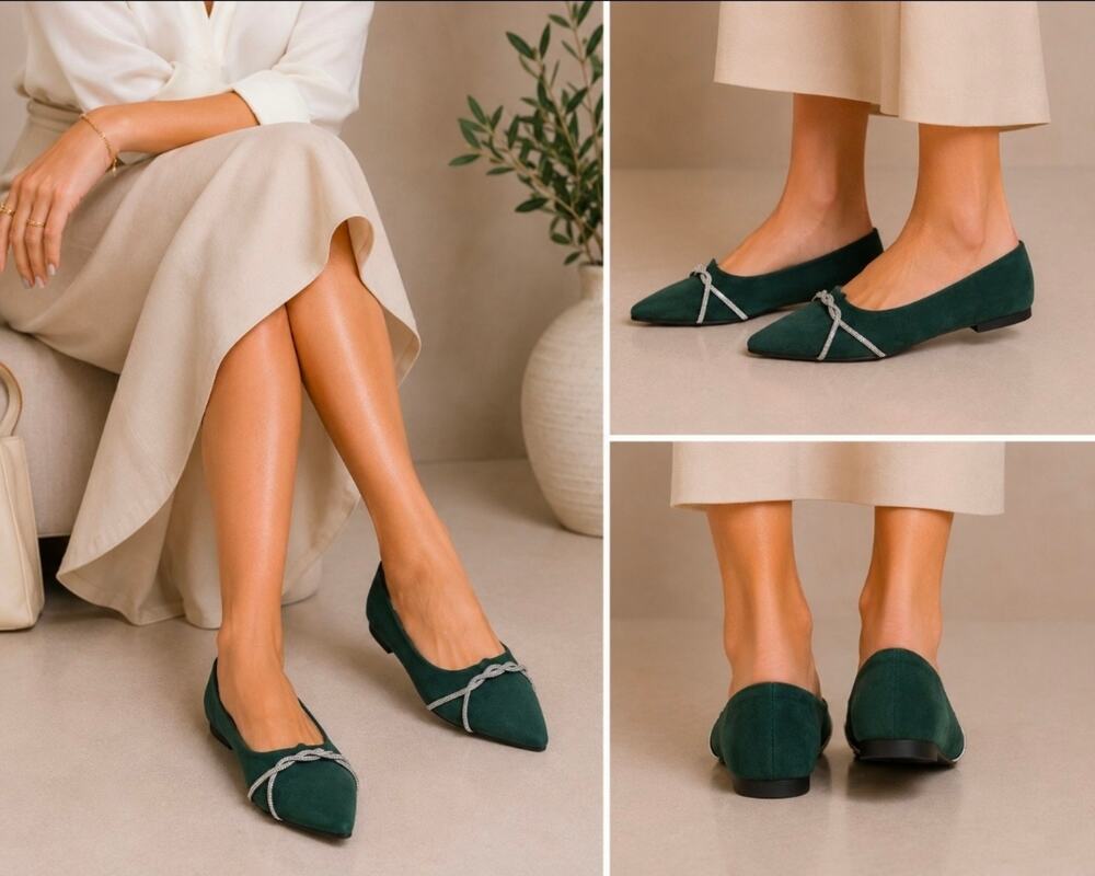 Dl. NWOB TN TANGNEST P GREEN POINTED TOE RHINESTONE FLATS ♡41/SIZE 9♡